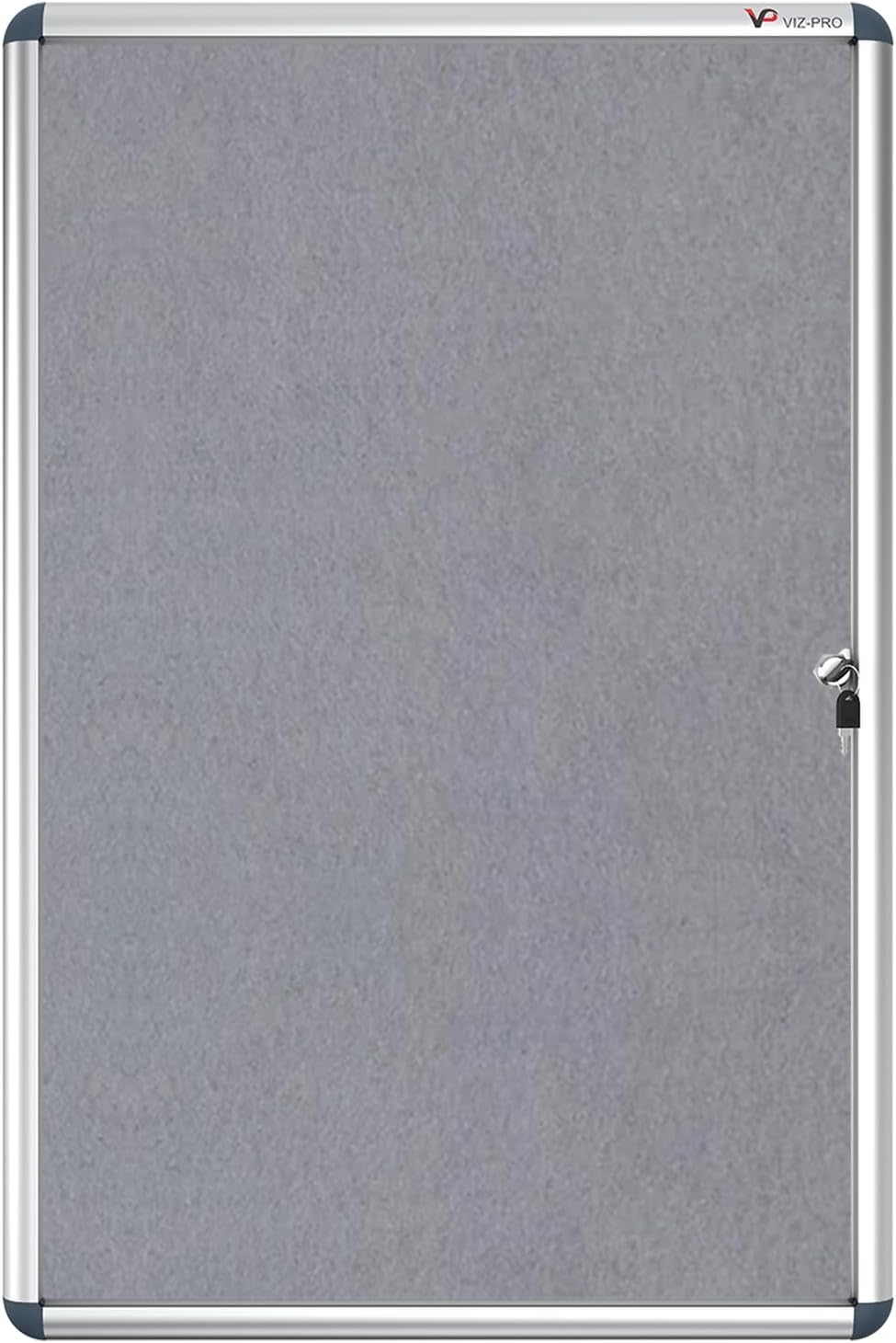 VIZ-PRO Tamperproof Lockable Gray Fabric Noticeboard Aluminium Framed 36x24 Inches