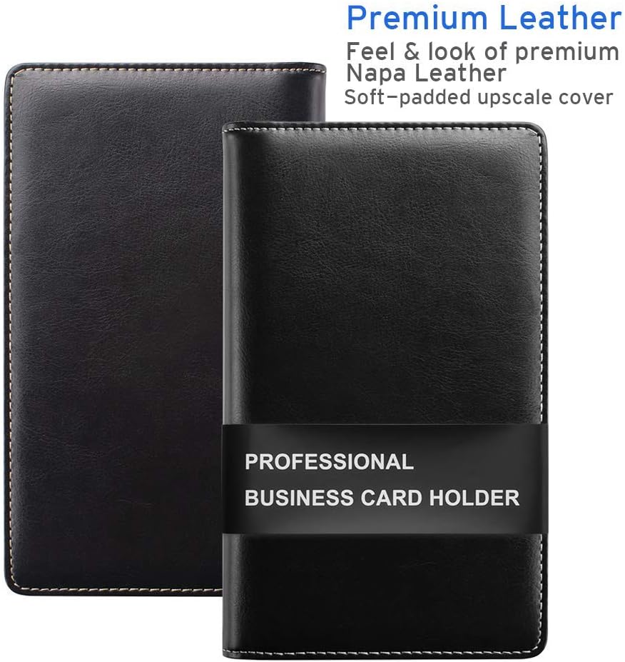 Sooez Leather Professional Business Card Book Holder Organizer, 240 Capacity Credit Card Booklet, PU Name Cards Holder Storage File for Men Women, Blue