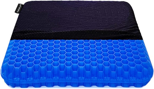 Gel Seat Cushion, Extra Large Breathable Honeycomb Gel Cushion, Absorbs Pressure Points Seat Cushion with Non-Slip Cover for Office Chair Home Cars Wheelchair (Standard, Blue)