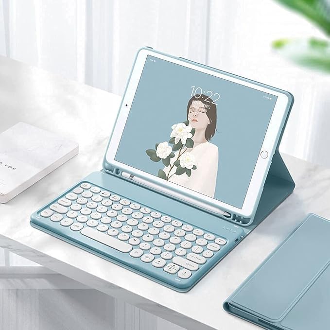 for Kindle Fire HD 10/10 Plus Tablet (13th/11th Generation, 2023/2021 Release) 10.1", Detachable Round Keys Keyboard Case with Pencil Holder ，Black