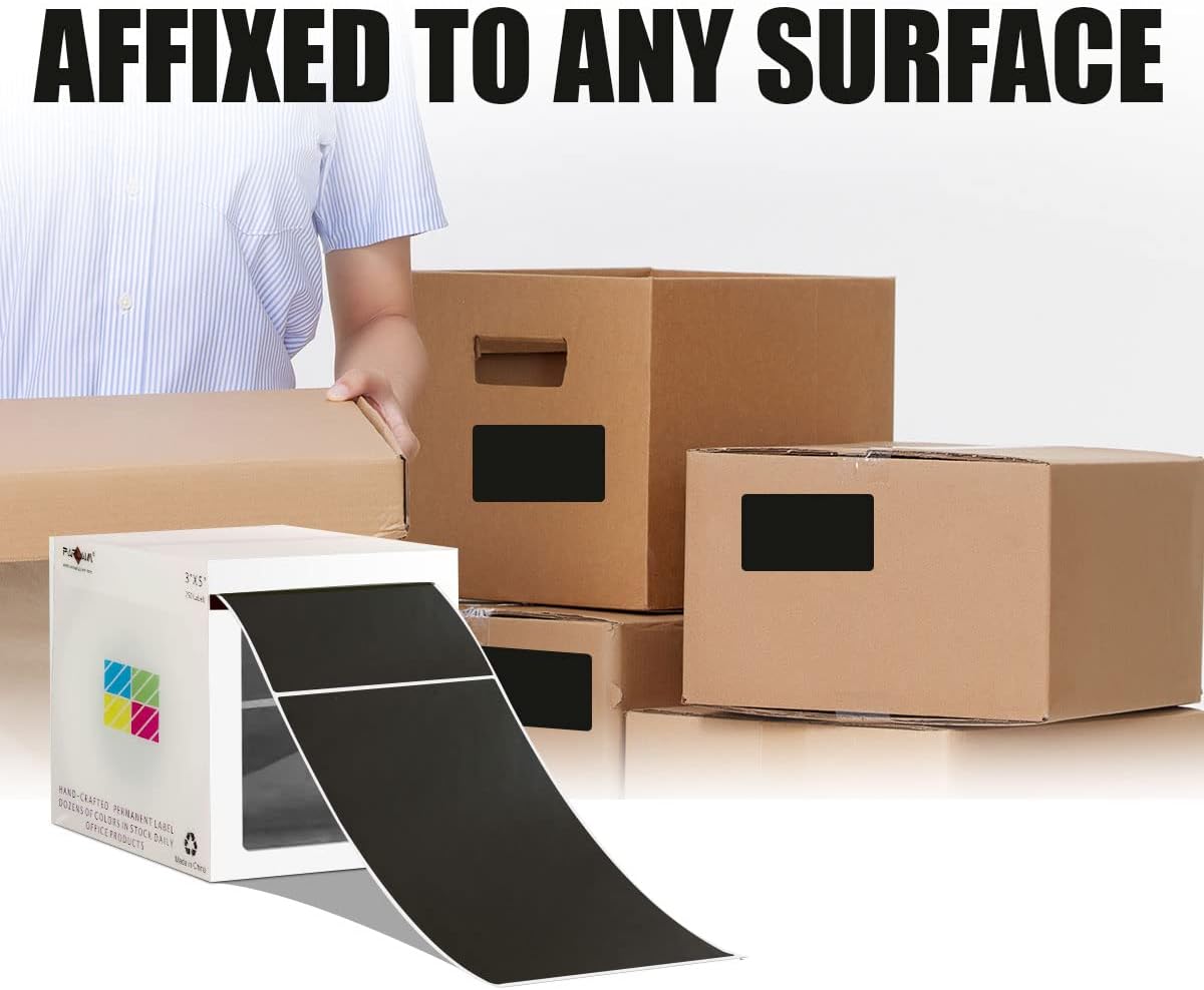 PARLAIM 3 X 5 Inch 250 Per Roll Rectangle Inventory Color Coding Labels,Roll Square Label Stickers for Home Black