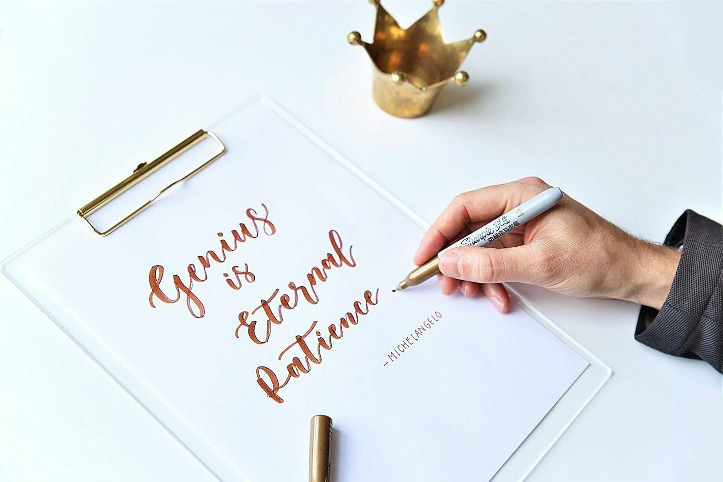 UNIQOOO Thick Clear Acrylic Clipboard with Shiny Gold Finish Clip, Perfect for Modern Arts Lover, Fashion and Style Expert, Calligrapher, Office, Seminars, Workshops, Home School, Classroom and Event