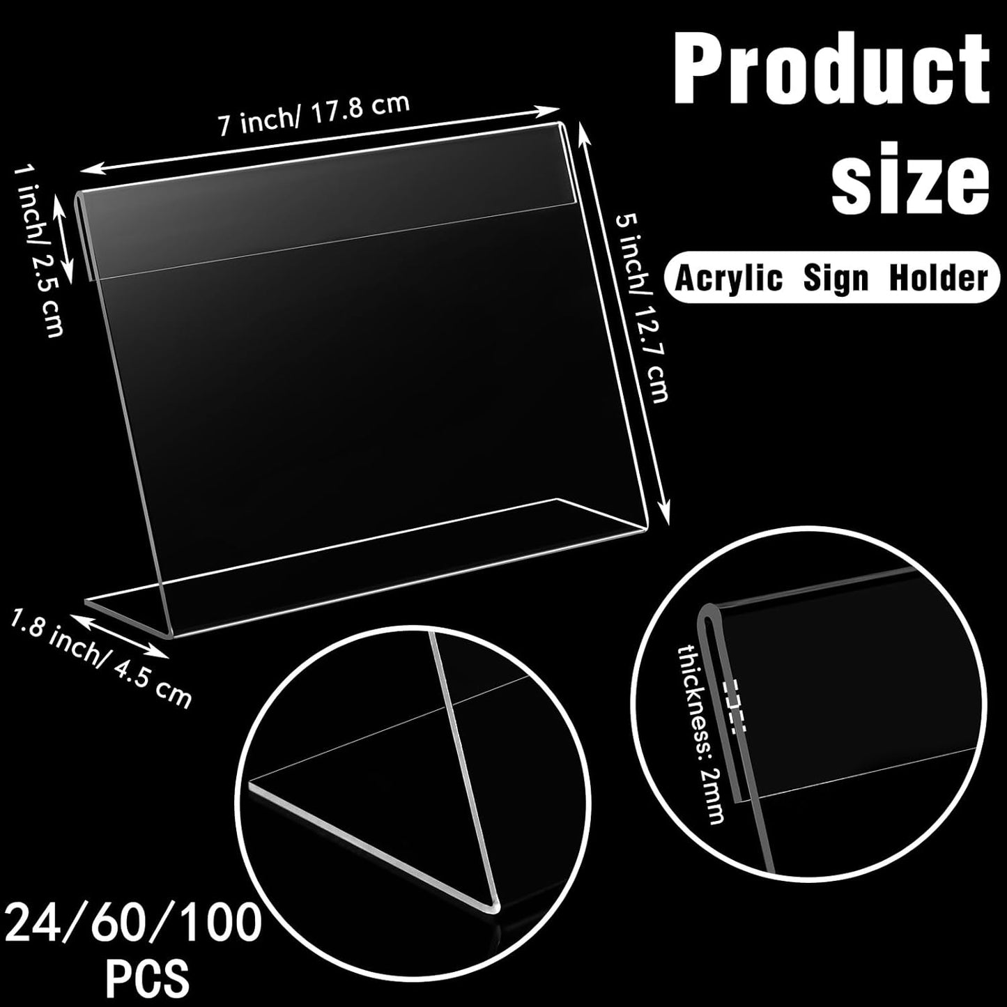 Vicenpal 24 Pcs 7x5 Inch Clear Acrylic Sign Holder Plastic L-shape Vertical Menu Stand, Picture Photo Frames, Table Paper Holder, Flyer Sign Display Stand for Restaurants, Store, Office, Wedding