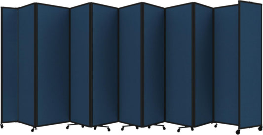 Versare Room Divider 360 Portable Wall Partition | Folding Panels | Large Freestanding Divider | Locking Wheels | Temporary Room Separator | 25' x 7'6'', Navy Blue