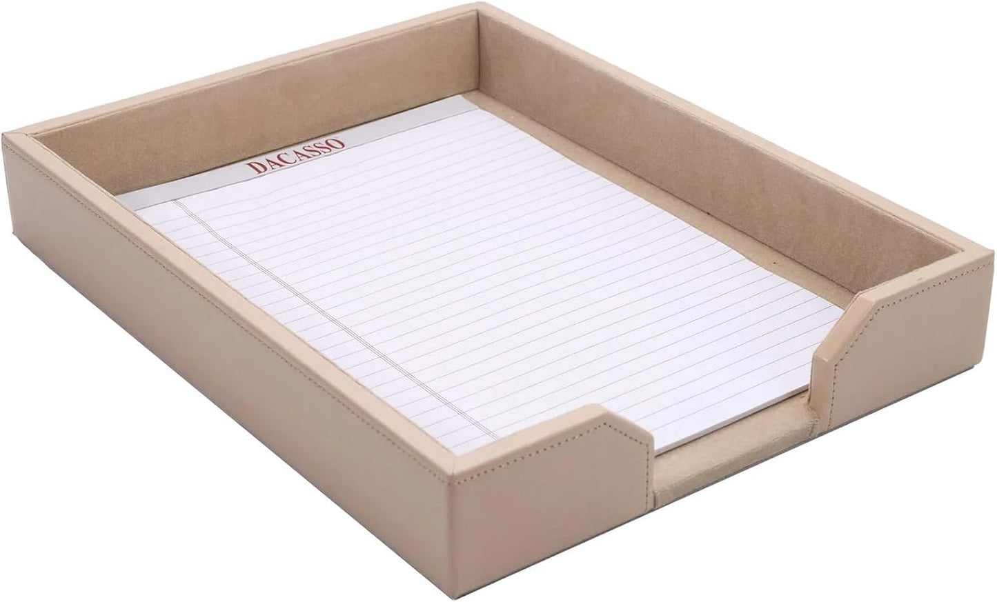 DACASSO Bonded Leather Desktop Letter Tray - Luxury Letter Holder & Paper Organizer for Desk - Office Organization & Executive Desk Decor - (White Latte)