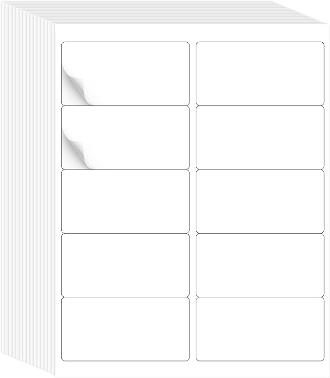 L LIKED 2" x 4" Label Stickers, Printable White 10 per Sheets Total 1000 Labels for Laser/Inkjet Printing - Matte (1000 Labels)