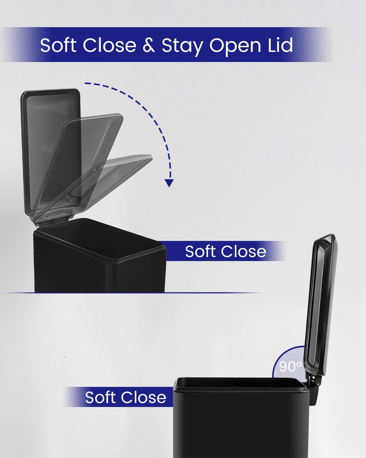 Kitchen Rubbish Bin, 45 Litre Waste Bin, Large Pedal Bin, Kitchen Rubbish Bin with Softclose Lid and Inner Bin, Slim Pedal Bin for Kitchen, Bathroom and Office, Black