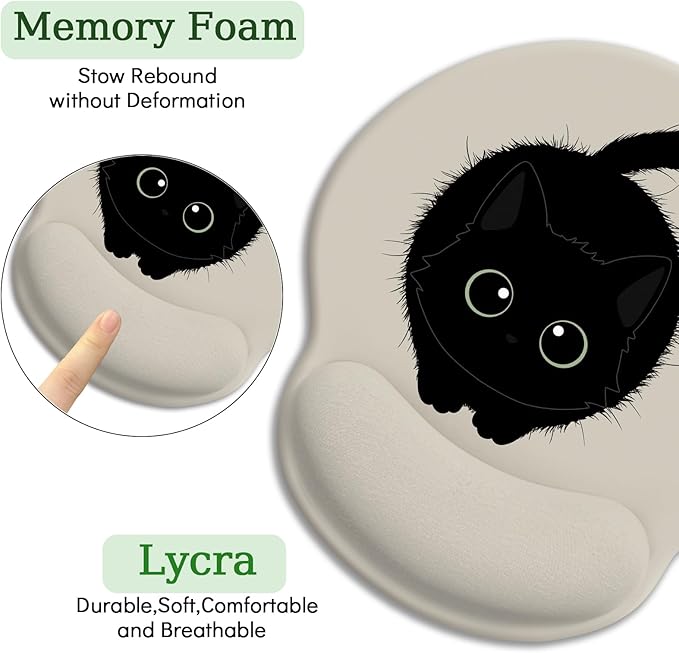 Cat Lovers Ergonomic Mouse Pad with Wrist Rest, Mouse Pads for Desk, Gaming Mouse Pad with Wrist Support, Funny Mousepad with Non-Slip Pain Relief PU Base, Cute Office Desk Accessories Decor