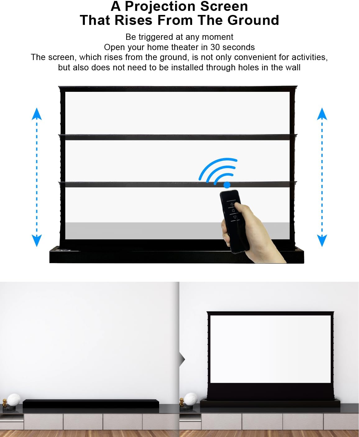 VIVIDSTORM-Projector Screen S 110 inch Portable Folding Stand Indoor Tension Floor Screen 4k HD White Cinema, 4K/3D/UHD Gaming/Home Cinema,Compatible with Normally Projector,VSDSTW110H
