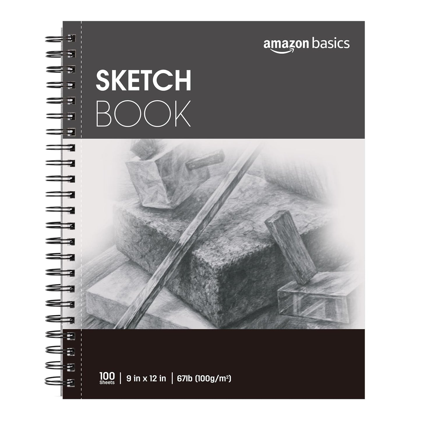 Amazon Basics Sketch Pad for Artists, 67 lb. / 100 gsm, 100 Sheets, 9"x12", White
