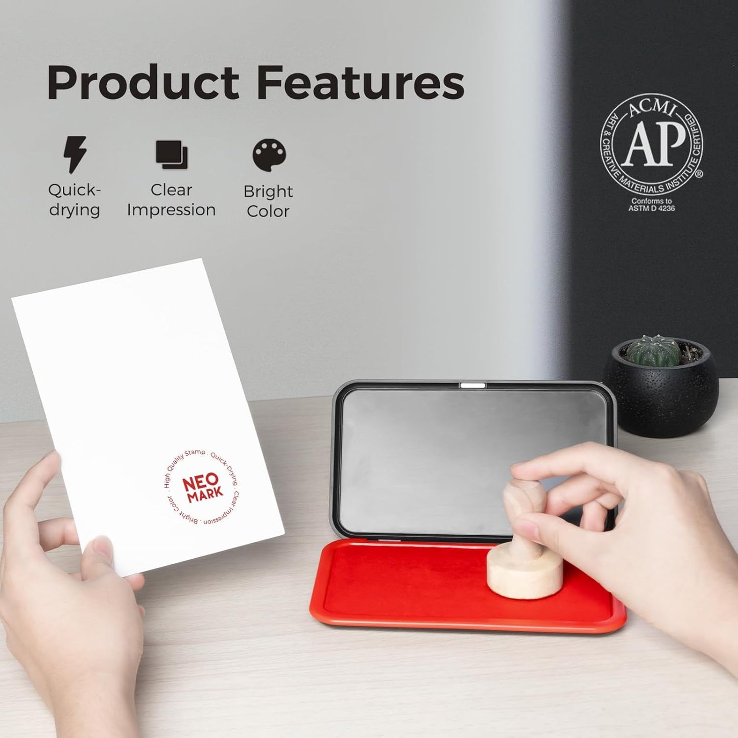 Large Stamp Pad Kit (1oz Ink Included) - 3.50"x 6.25", Magnetic Lid, Premium Quality Felt Stamp Pad (Red)
