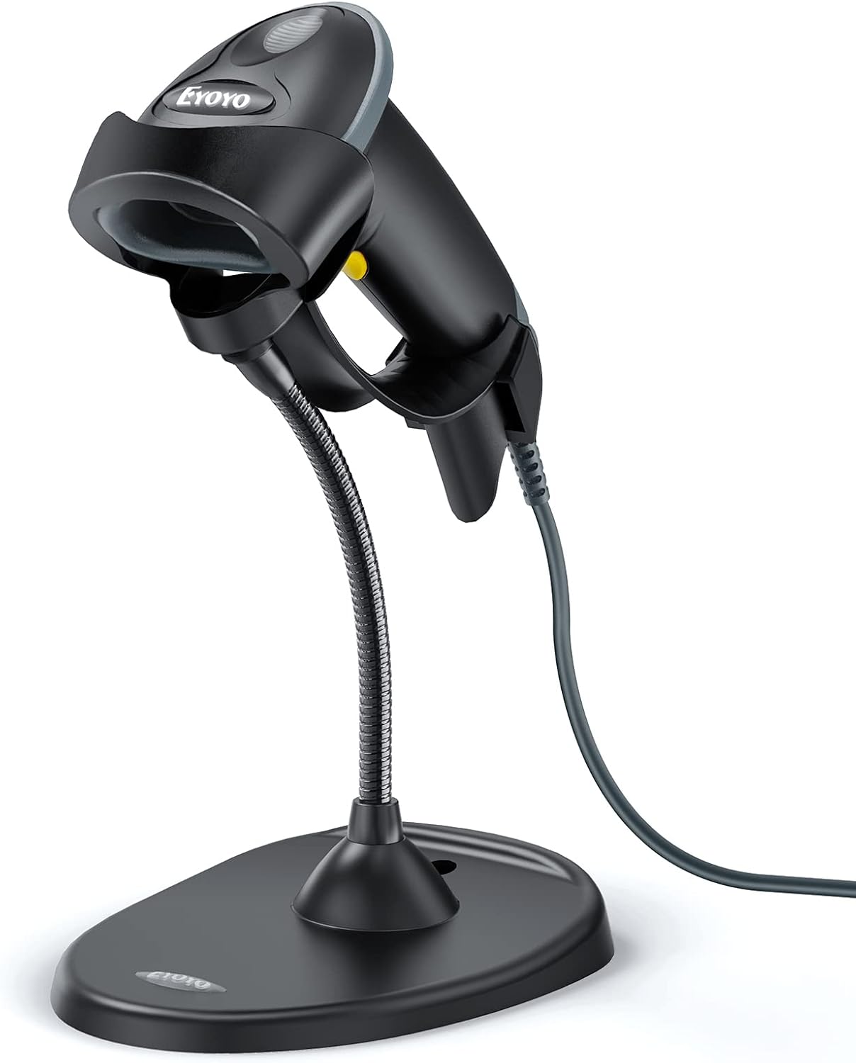 Eyoyo Handheld 2D Barcode Scanner with Gooseneck Stand, Automatic USB Wired QR Code Scanner Bar Code Reader Support Screen Scanning for PC POS System Library Store Supermarket Check-Out, Inventory