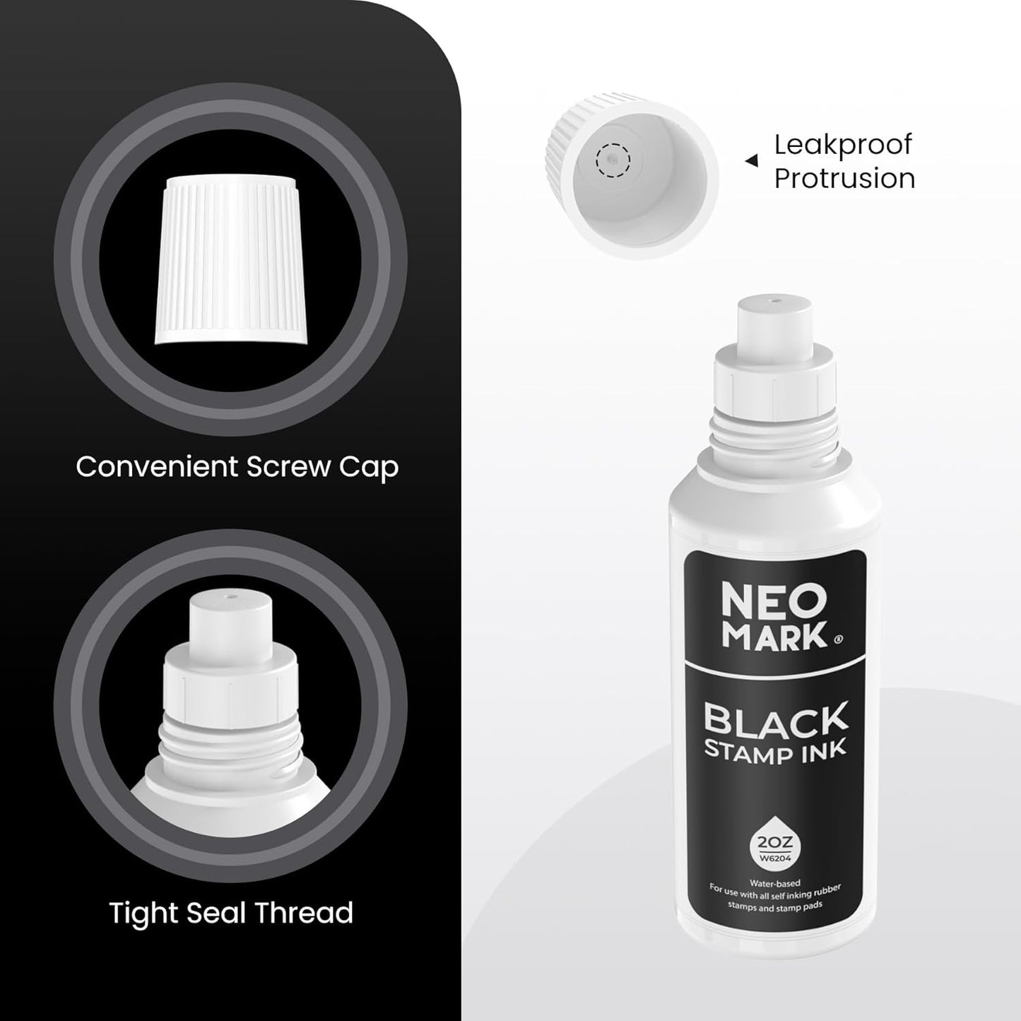 Premium Stamp Ink, Quick-Drying & AP-Certified Non-Toxic Refill Ink for Self-Inking Stamps, Date Stamps and Stamp Pads (Black, 2oz)