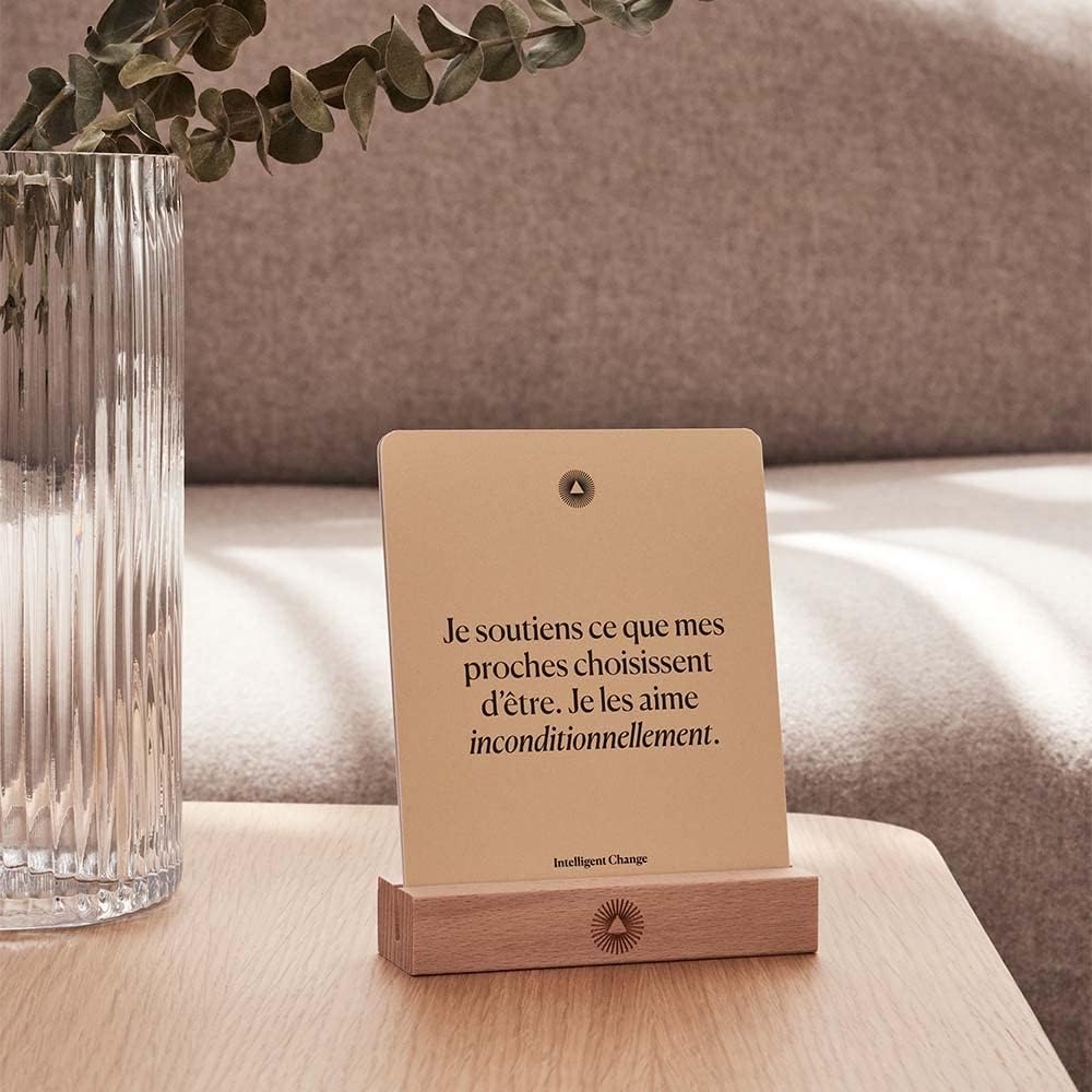 Intelligent Change French Mindful Affirmation Cards, Daily Words of Encouragement Cards, Self Affirmation Inspirational Gifts, Self Care Box of Positive Affirmations, Display Stand, Deck of 52