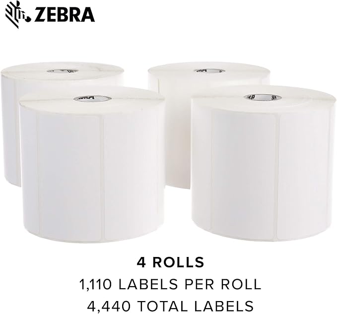 Zebra 4 x 2 in Thermal Transfer Polypropylene Labels PolyPro 3000T Permanent Adhesive Shipping Labels 1 in Core 4 rolls 10031649SP