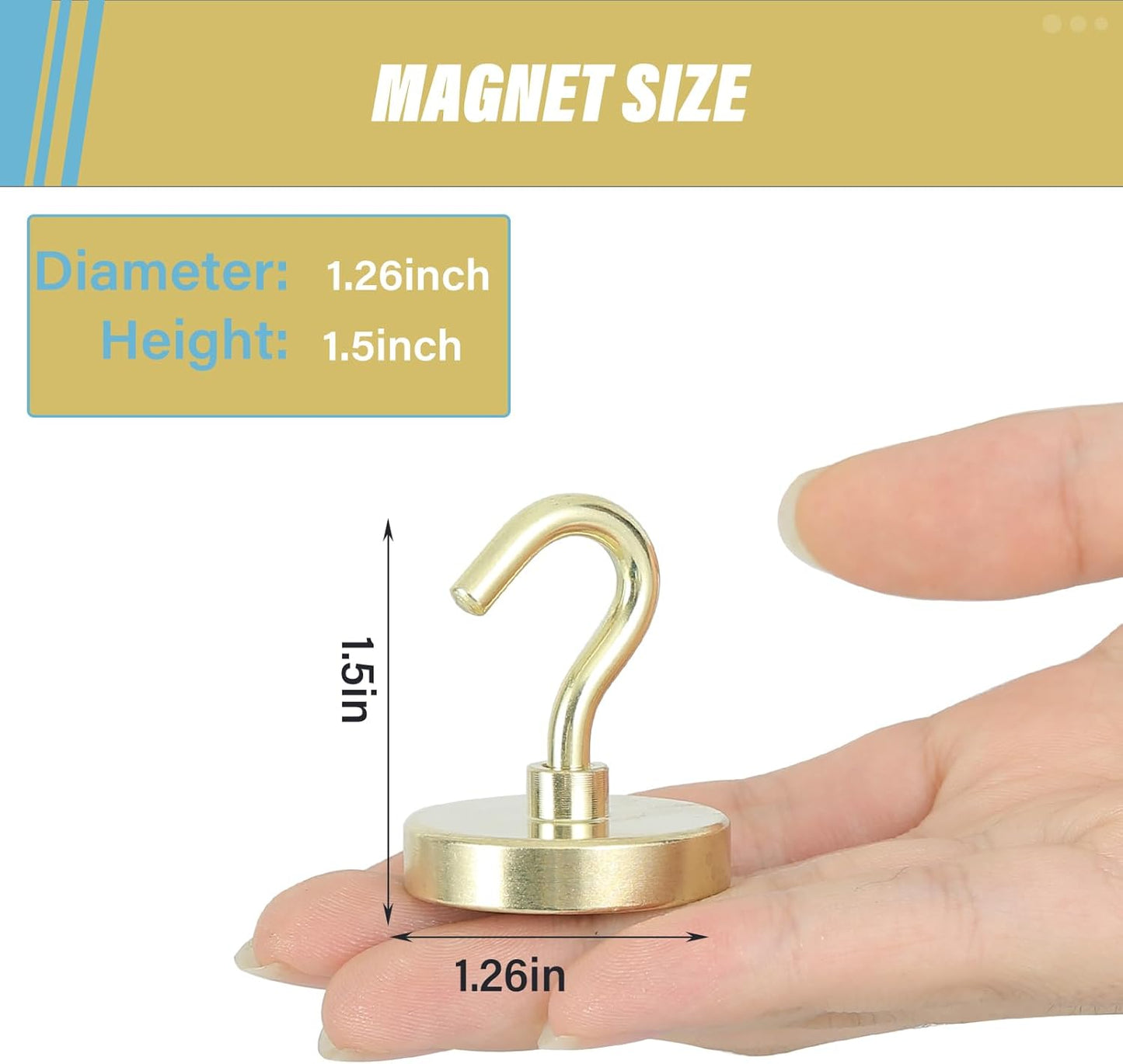 Neosmuk Magnetic Hooks Heavy Duty, Strong Magnet with Hook for Fridge, Super Neodymium Extra Strength Industrial Hooks for Hanging, Magnetic Hanger for Toolbox, Cruise, Grill(Golden,4 Pack)