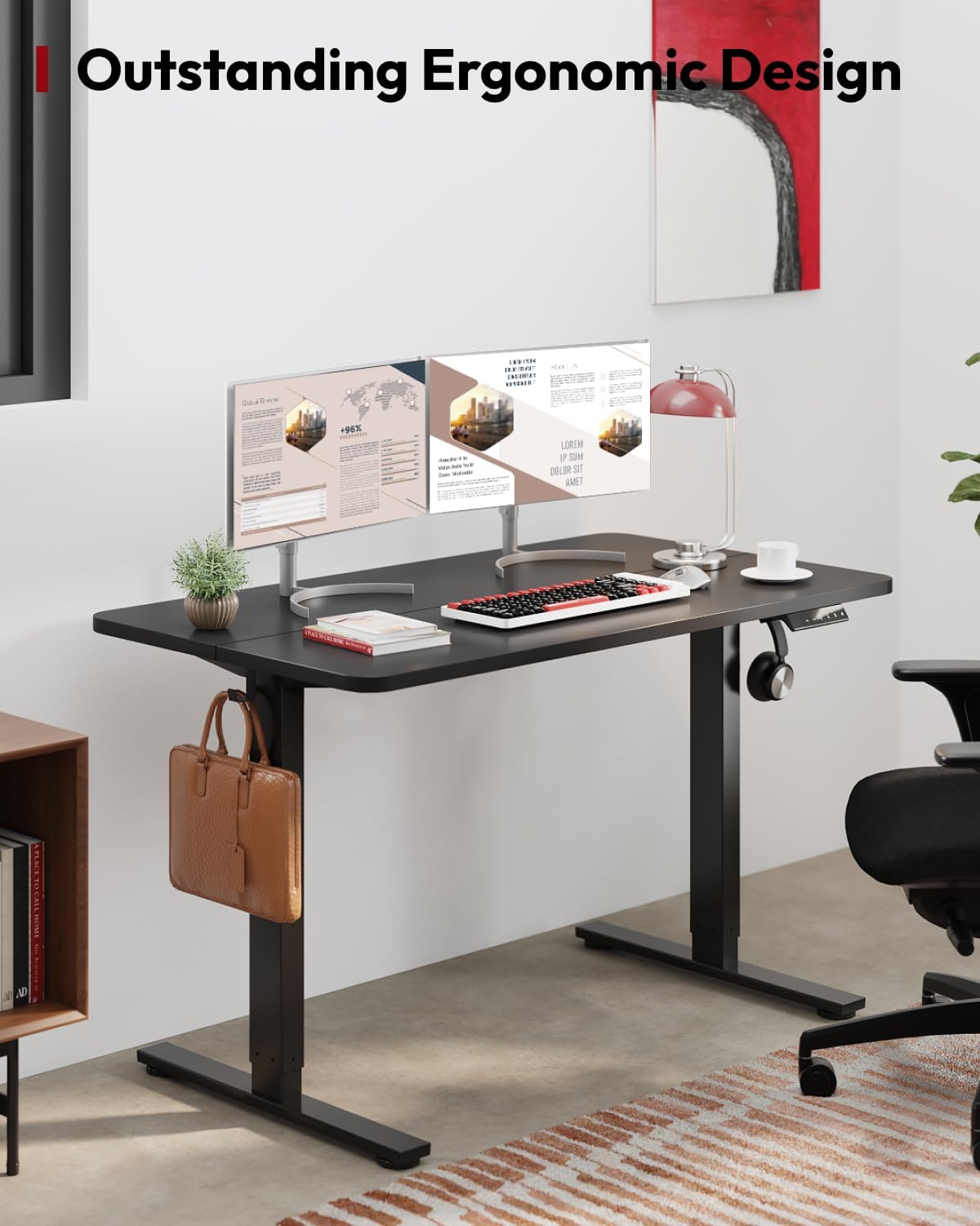 SANODESK Standing Desk Height Adjustable Electric Stand up Desk 48x24 Inches Sit Stand Home Office with Splice Board, Black Frame/Black Top