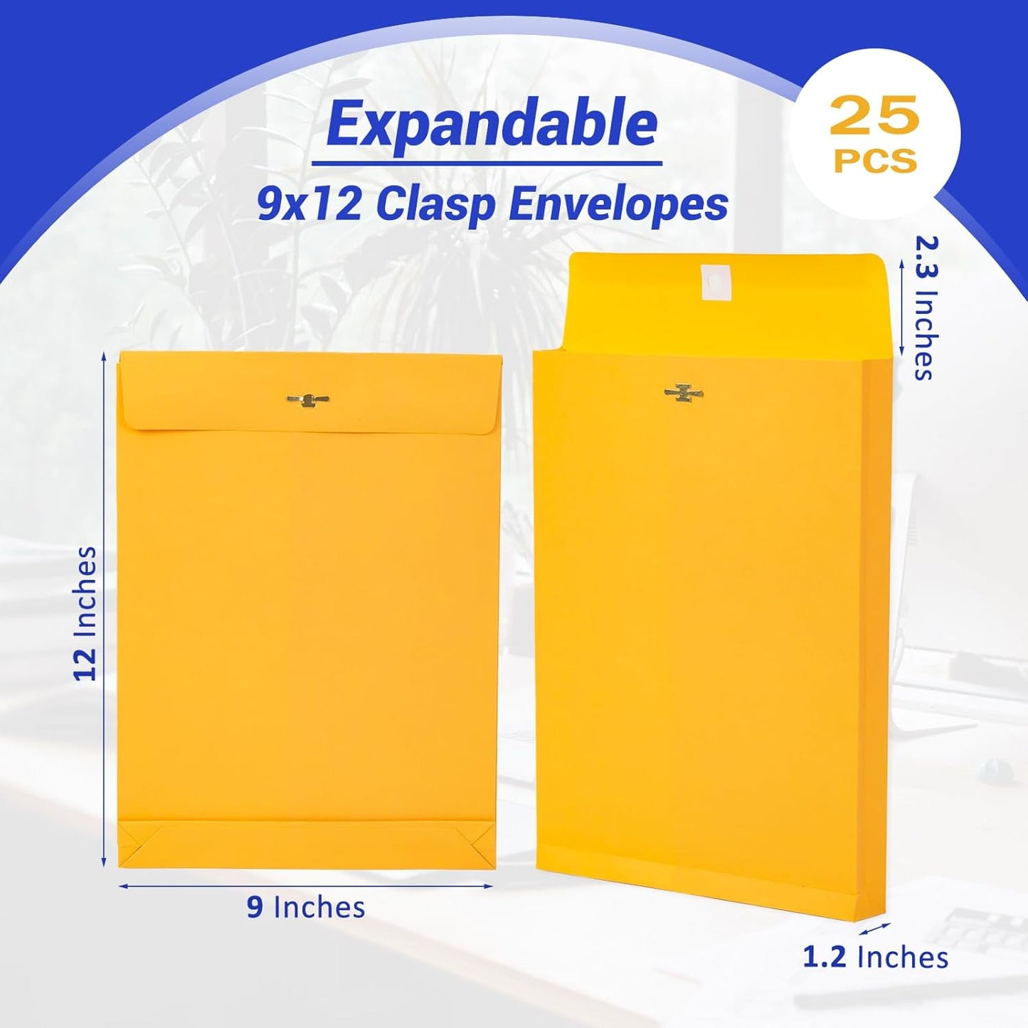 9x12 Expanding Manila Envelopes with Clasp 25 Pack, Goefun 180 GSM Heavyweight Expandable Manilla Folders 8.5 x 11 Letter Size, 1.2'' Expansion, for Home Office Business Storage and Organizing