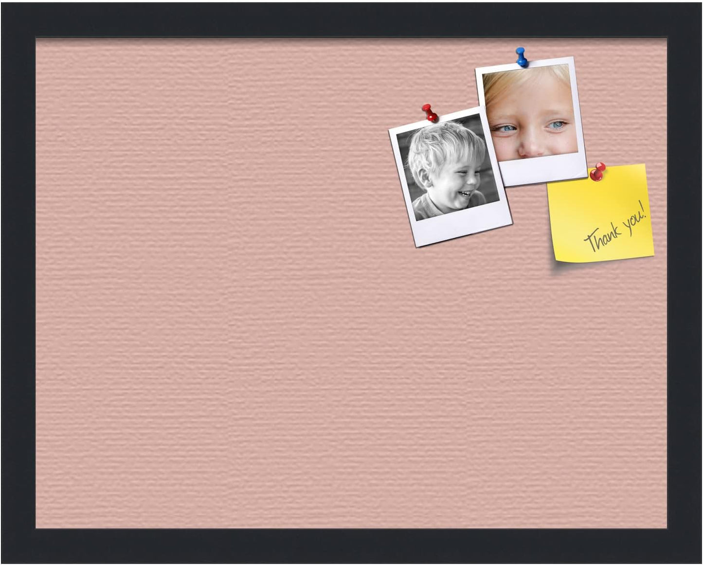 PinPix 18x14 Inch Cork Bulletin Board. This Decorative Framed Pin Board Comes with Pink Pastel Design and a Satin Black Frame. Ideal for Home Office Decor or Message Board (PinPix-1813)