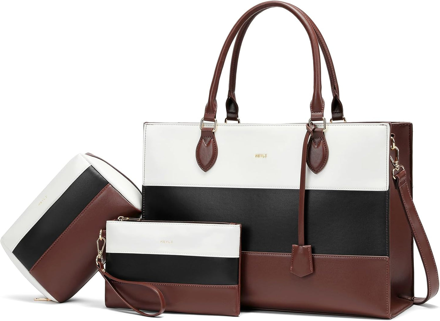 Keyli 3pc Sets Laptop Bag for Women,15.6 Inch Work Tote Bags Waterproof Leather Business Computer Briefcase Shoulder Handbag