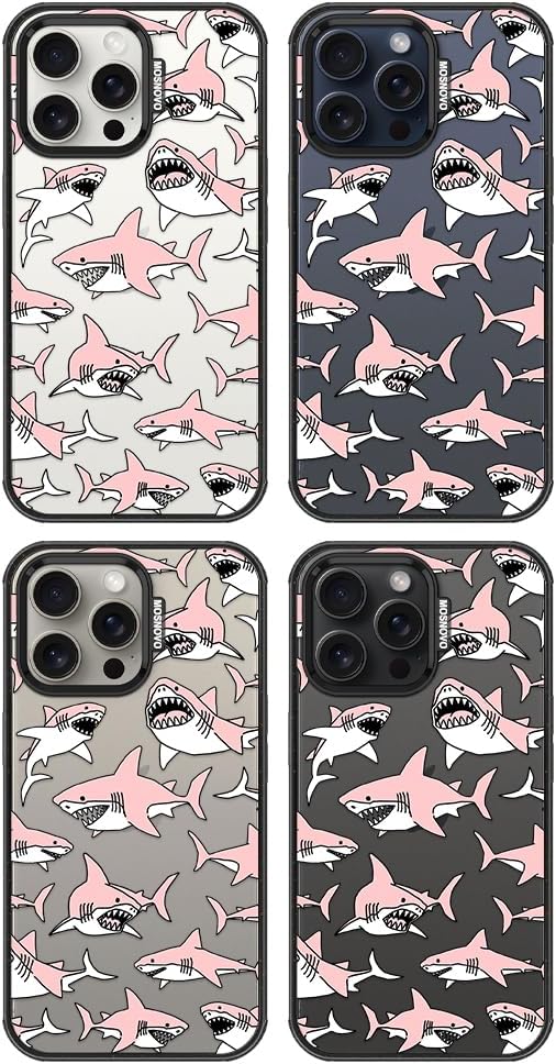MOSNOVO Case for iPhone 15 Pro Max, [10ft 4X Military-Grade Drop Protection] Durable & Shockproof Phone Case Cover Design for iPhone 15 Pro Max - Pink Sharks - Clear Black