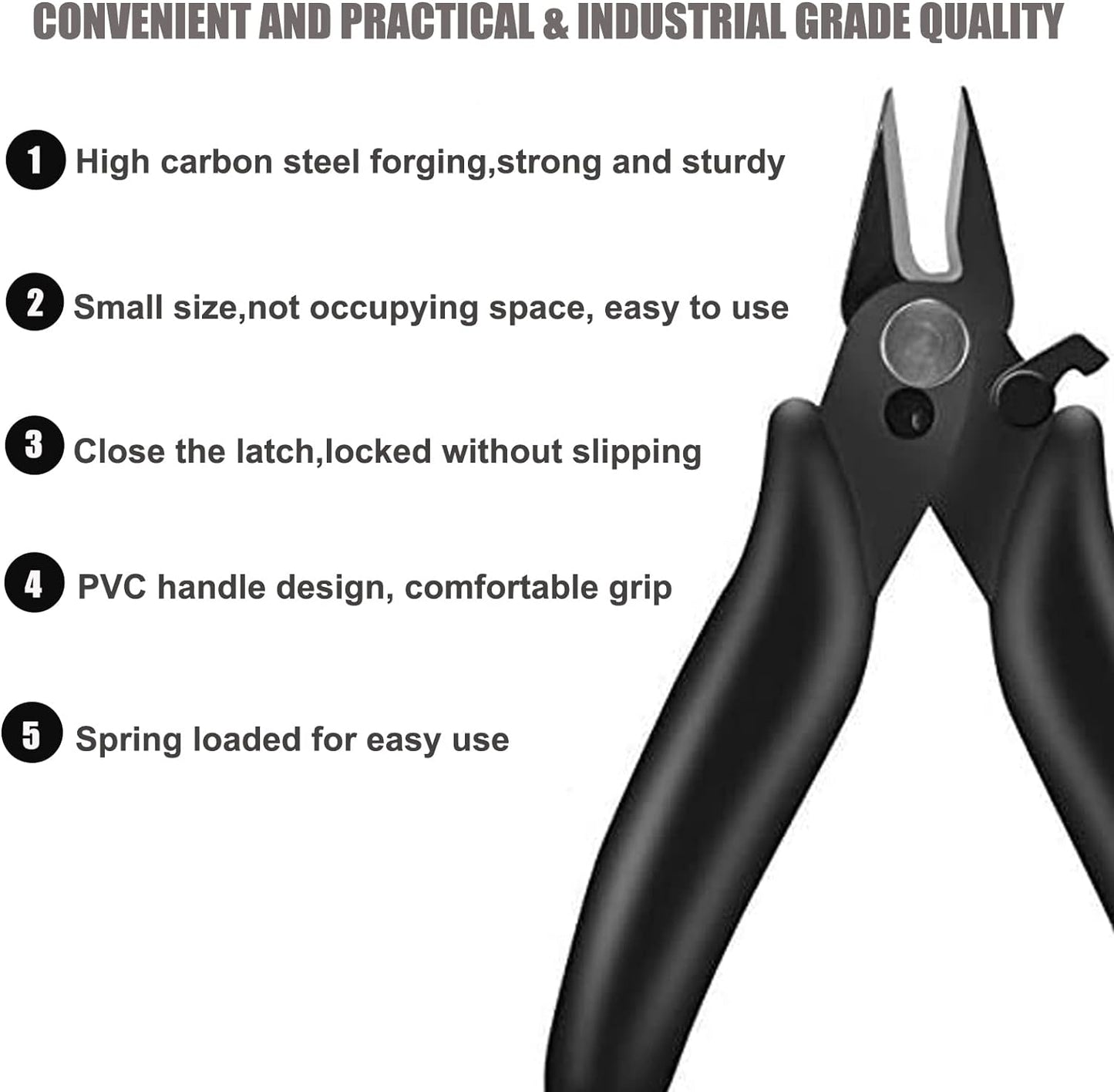 BOENFU 3.5 Inches Mini Cutter with Lock, Flush Cutters, Small Wire Snips, Micro Wire Cutter with Spring, Black