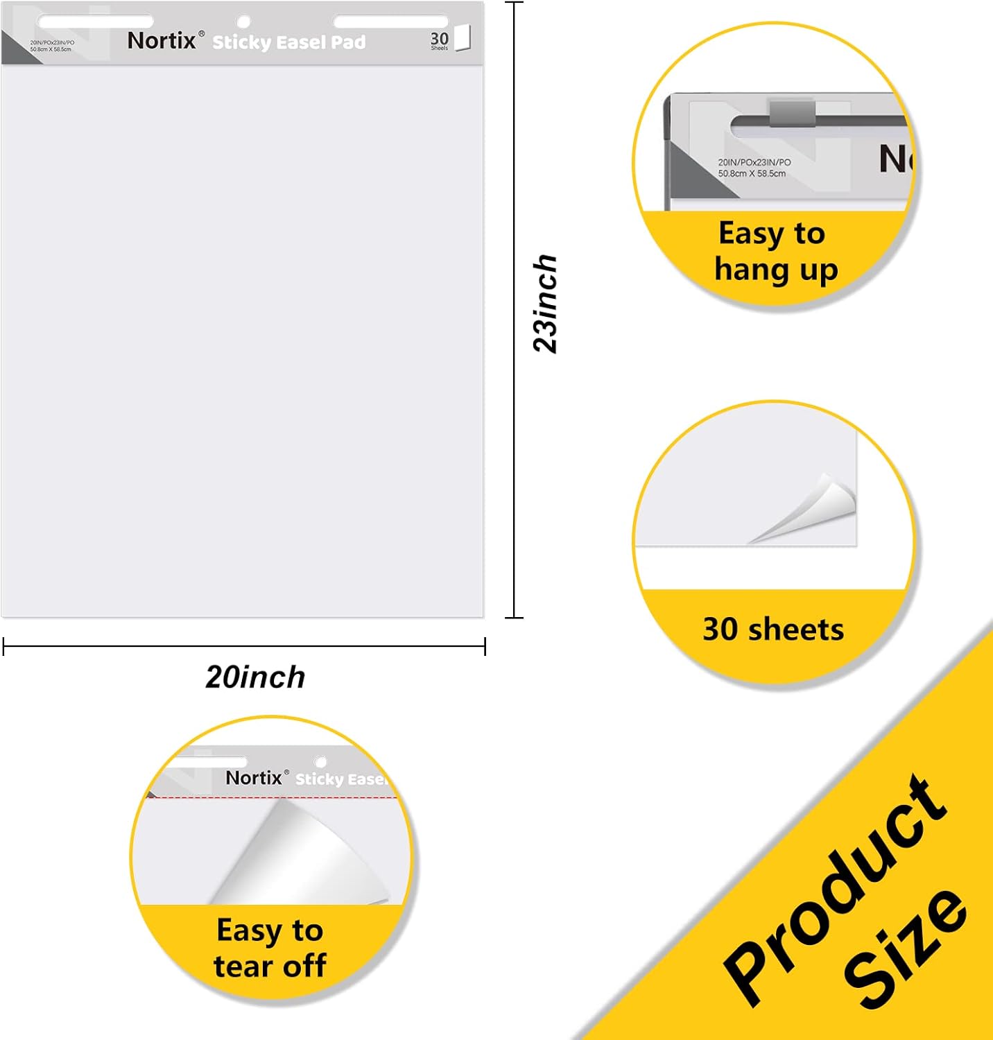 Nortix Easel Pad, Self-Stick Easel Pads, Anchor Chart Paper for Teachers, Strong Adhesive & Bleed-Resistant, 20''x23'' Sticky Notes Chart Paper, 30 Sheets/Pad, 8 Pads