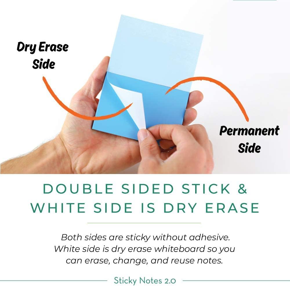 Self-Stick Notes 8x4 inch | Sticks to Any Surface Without Glue | Reusable White Dry Erase | Great for Classroom and Home Office (Assorted Colors, 8x4 inches)
