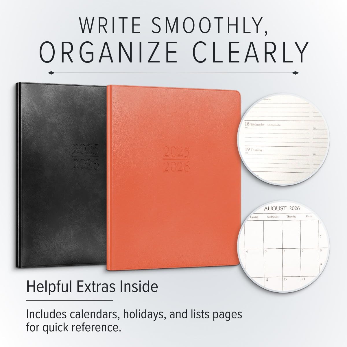 Gallery Leather Academic Planner 2025-2026, Teacher and Student Weekly Monthly Planner, Elegantly Bound Calendar with Gold-Gilded Page Edges, 18 Months - Acadia Malibu - 9x7"