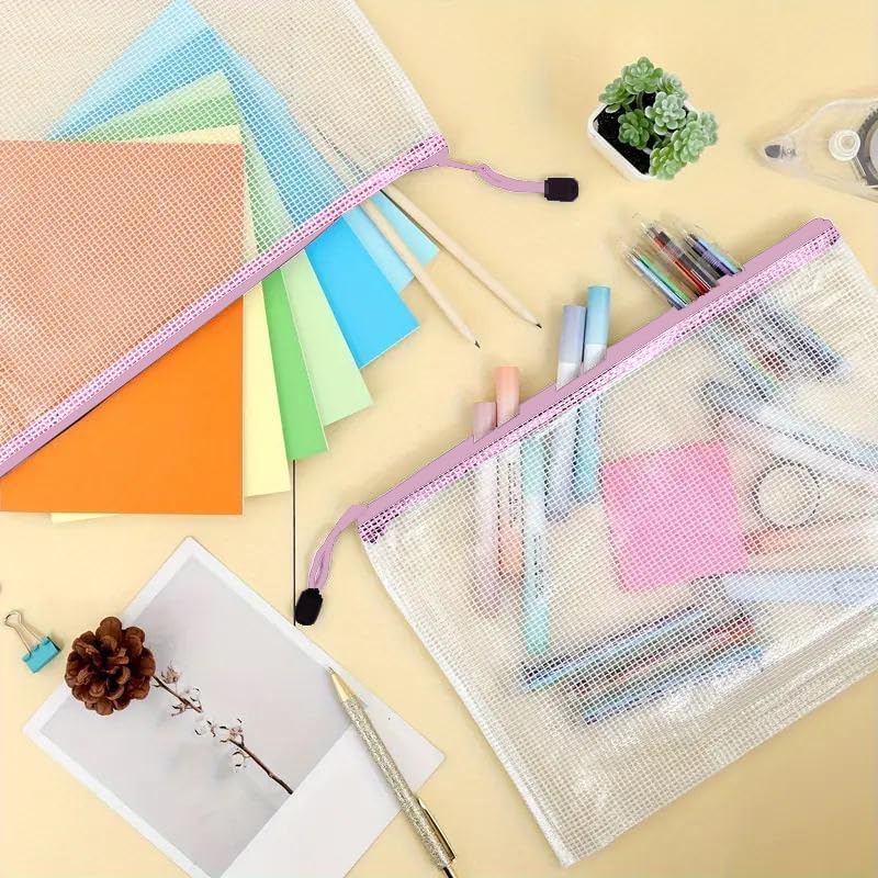 Mesh Zipper Pouch Bag, A3 Zipper File Bag for Organizing Storage, Waterproof, Pink, 17" x 12"/44cm x 32cm