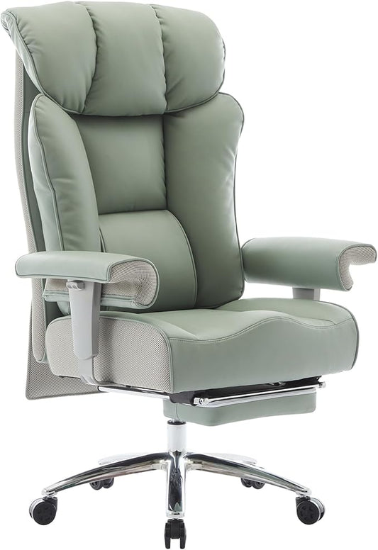 Efomao Big and Tall Green Office Chair 450LBS – Ergonomic High-Back Executive Chair with Footrest, Adjustable Padded Armrests, PU Leather Computer Chair with Lumbar Support for Home or Office，Green