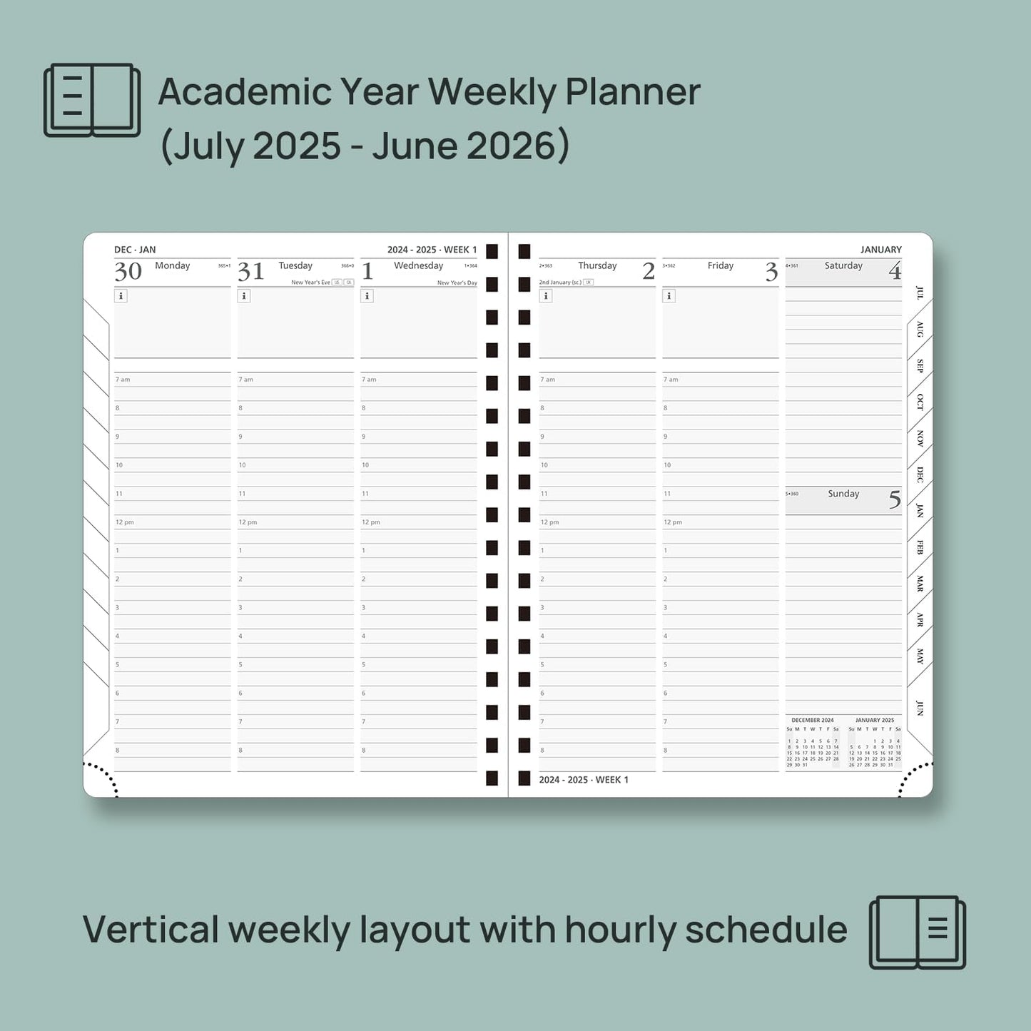POPRUN Planner 2025-2026 (Medium - 6.5'' x 8.5'') Academic Weekly Calendar (July 2025 - June 2026) with Hourly Time Slots, Monthly Tabs, 100GSM Thick Papers, Spiral Leather Cover - Night Sky Blue