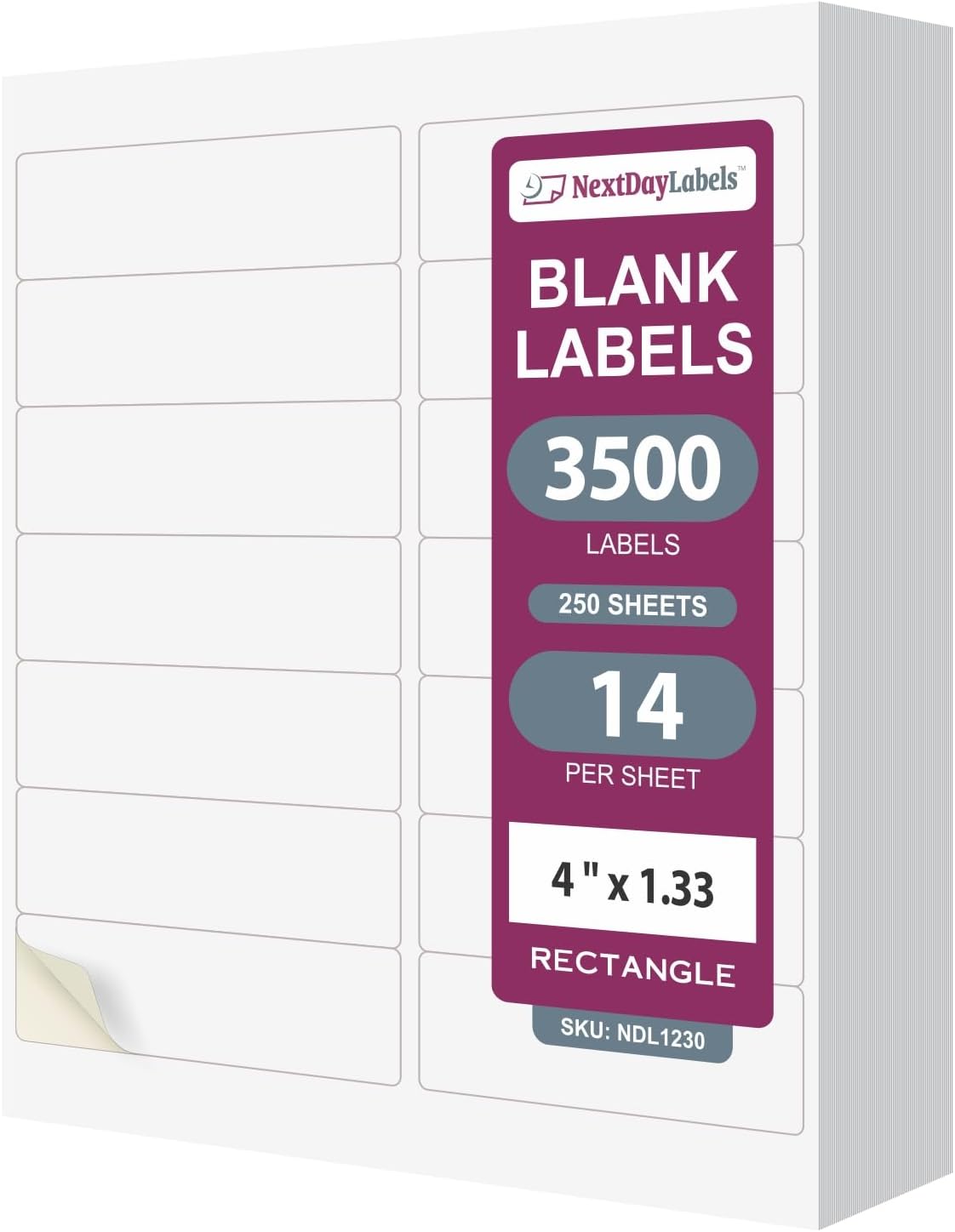 NextDayLabels – 4" x 1-1/3" Rectangular Sticker Labels for Printer - White Laser/Inkjet Printer Labels Return Address Labels Shipping Label Stickers (250 Sheets, 14 Per Sheet, 3500 Labels)