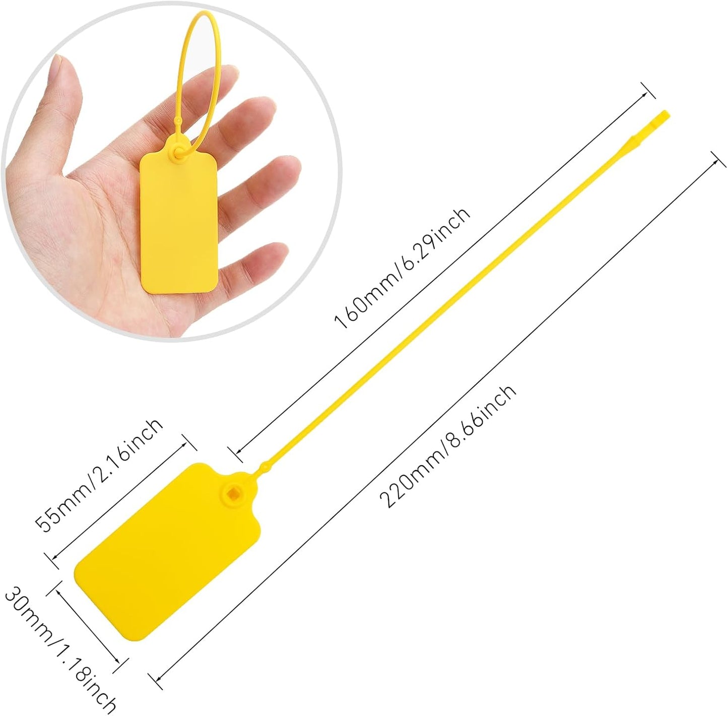 50 Yellow Blank Plastic Tags for Labeling Waterproof Hanging Labels Writable Tags Seal Plastic Marking Label for Clothes Bags Keys Inventory with One Marker Pen