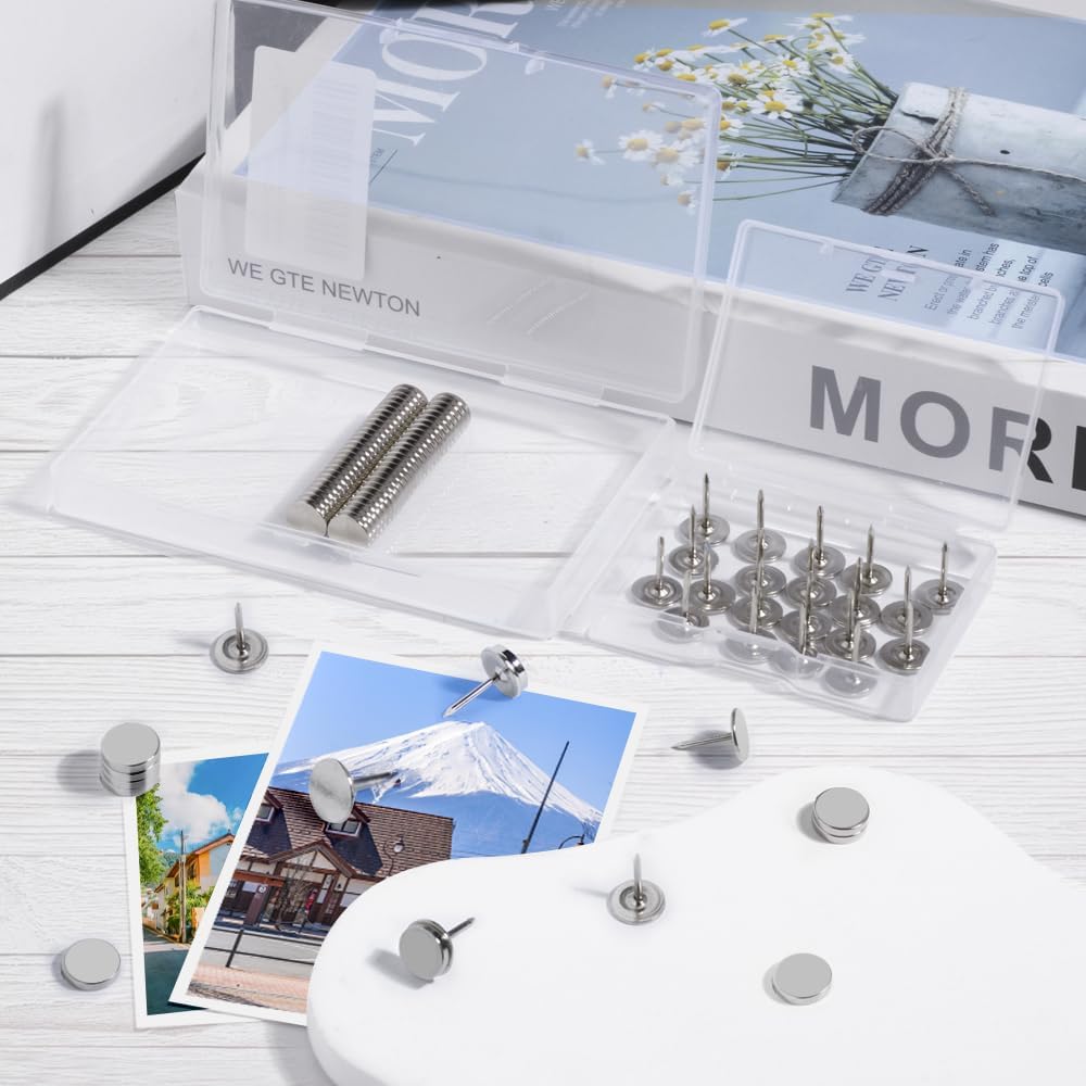 rhinocats Magnetic Push Pins, 30 Sets Magnet Thumbtack for Wall Bulletin Board Strong Decorative Pushpins Clip for Map Picture Hanging Kit Poster Holder
