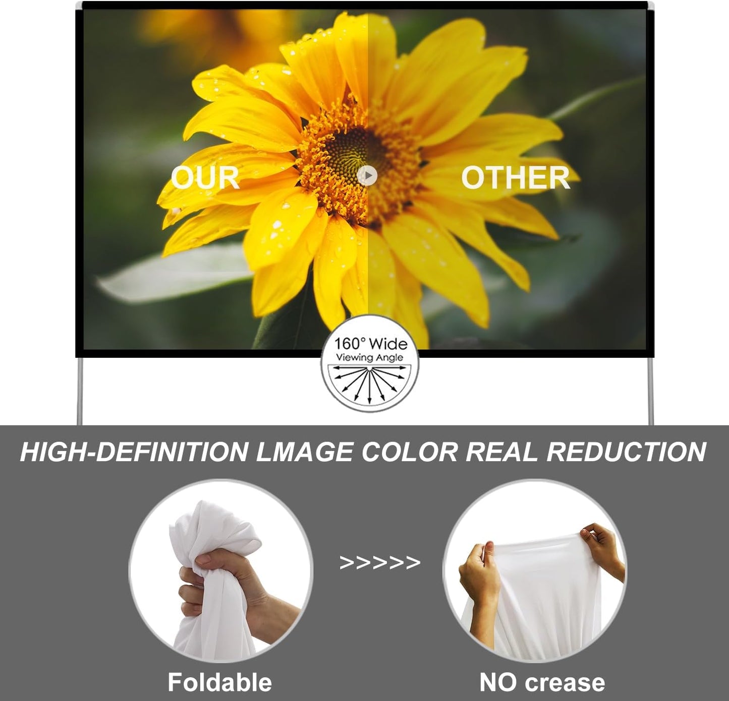 Outdoor Projector Screen with Stand 100 Inch: Portable Projection Screen 16:10 4K HD Outdoor Movie Screen with Carry Bag for Home Backyard Theater