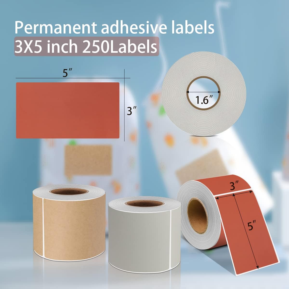 PARLAIM 3" x 5" Rectangle Adhesive Color Code Stickers,250 per Dispenser Box Roll Square Label Inventory Stickers Tan
