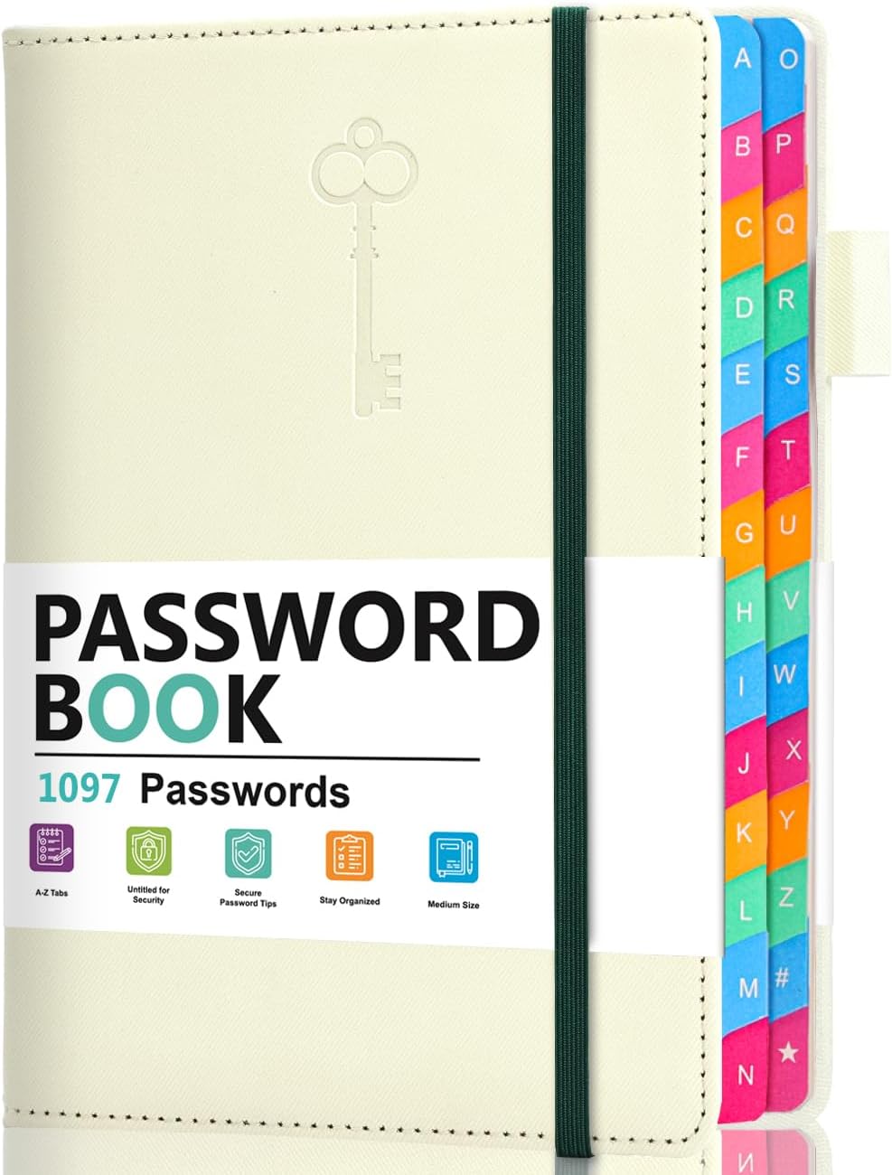 Password Keeper Book with Colorful Alphabetical Tabs, Hardcover Password Log-book for Internet Password and Website Address, 5.8"×8.4" Password Notebook for Home Office (White, Medium (5.8 x 8.4 Inch))