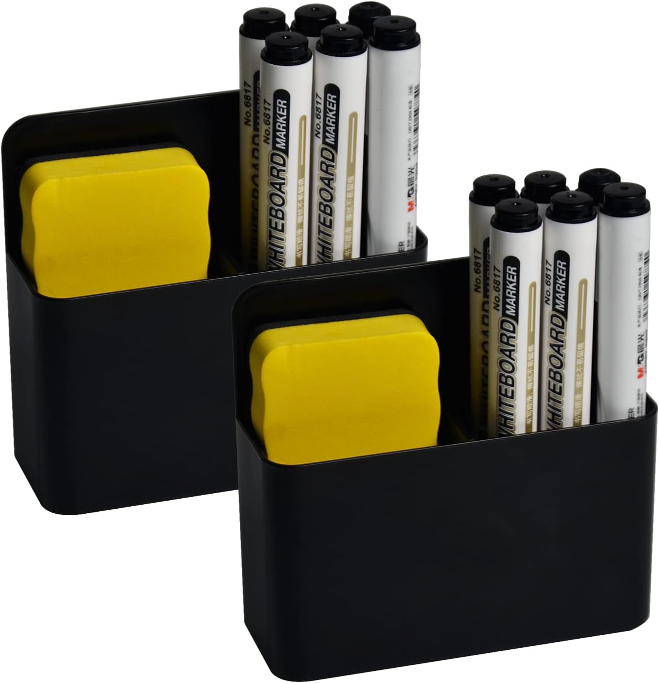 Magnetic Dry Erase Marker Holder, 2 Pack Magnetic Pen Marker Holder for Whiteboard, Fridge, Locker Accessories, School, Office, Home, Magnet Pen Cup, Black