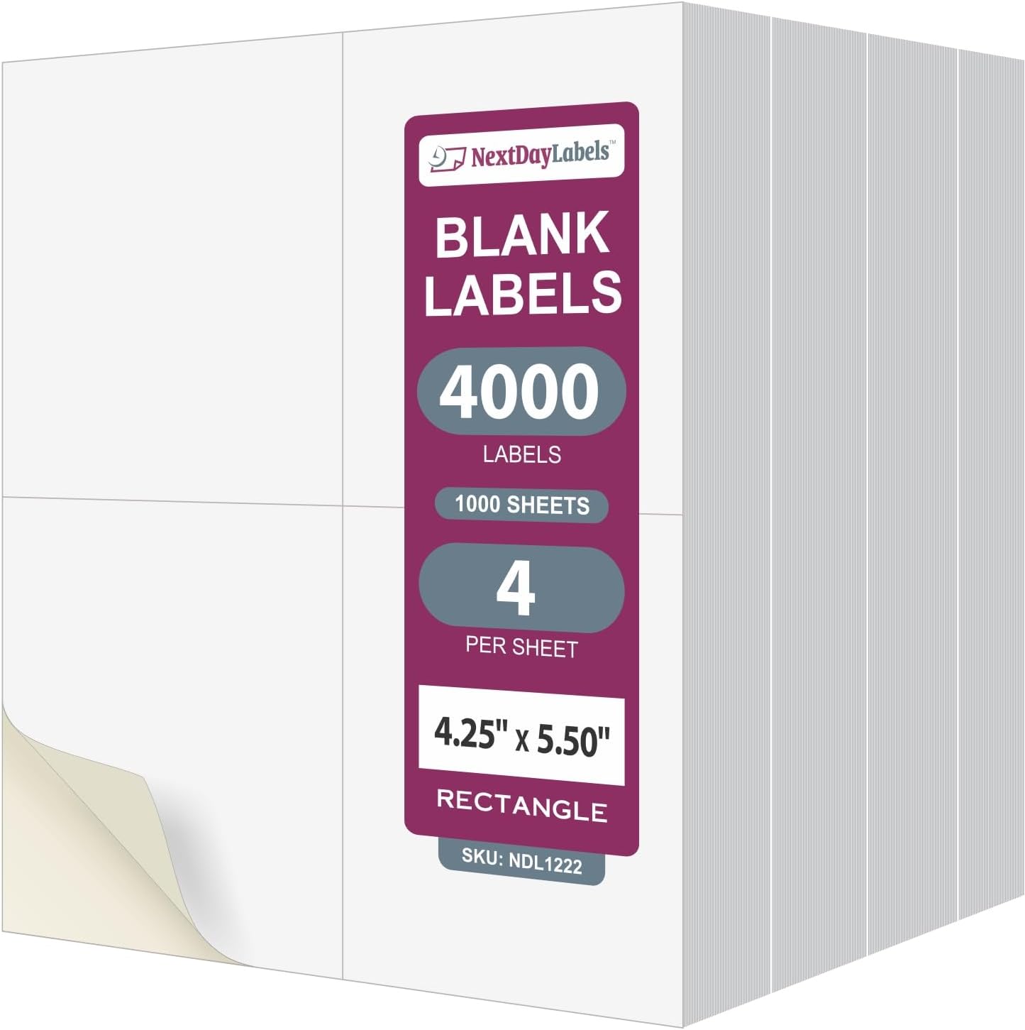NextDayLabels – 4-1/4" x 5-1/2" Rectangular Sticker Labels for Printer - White Laser/Inkjet Printer Labels Return Address Labels Shipping Label Stickers (1000 Sheets, 4 Per Sheet, 4000 Labels)