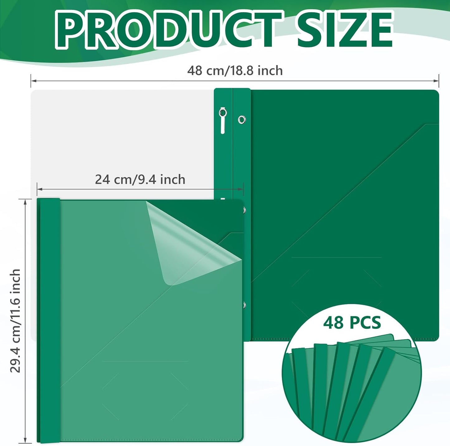 Patelai 48 Pcs Plastic Folders with 2 Pockets and 3 Prongs Home Folders with Card Slot Letter Size Heavy Duty Report Covers for Back to School(Green,Simple Style)