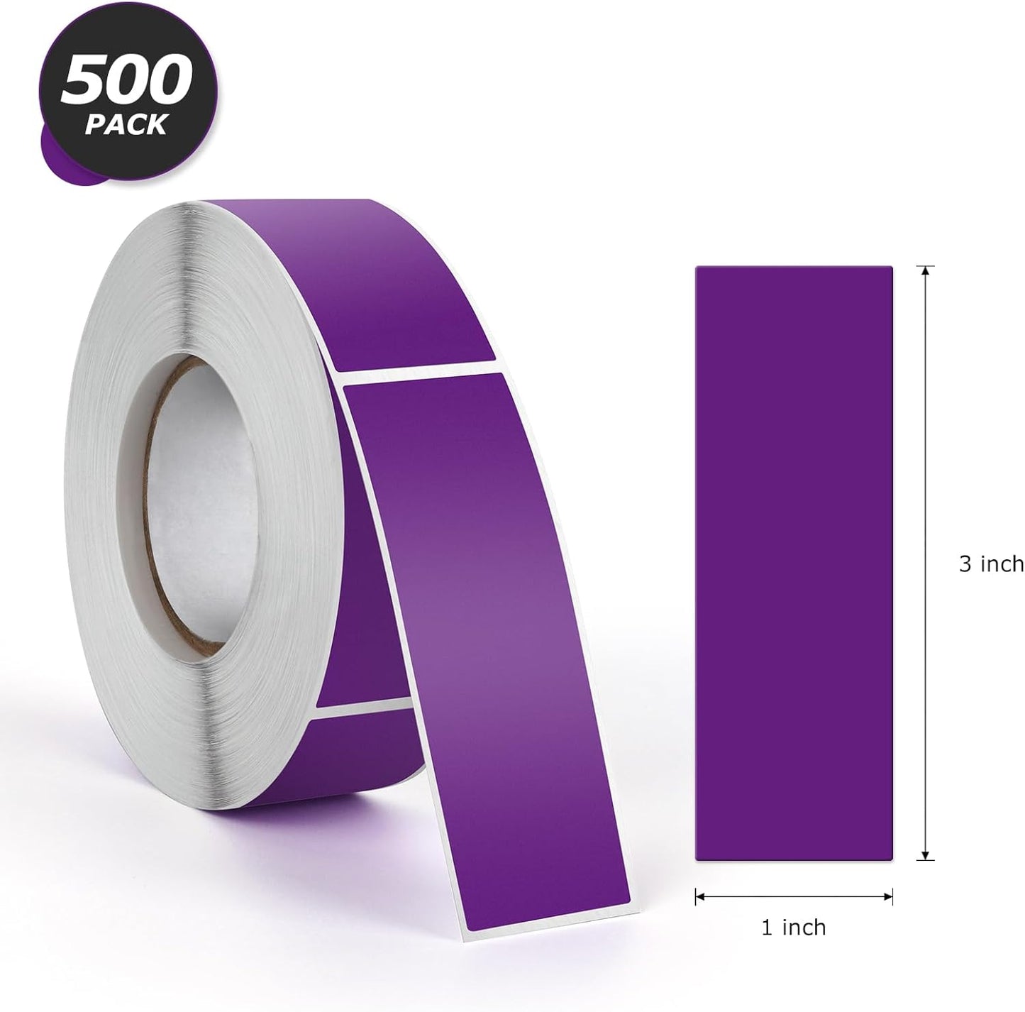 Purple Rectangle Stickers 3 x 1 Inch Color Coding Labels Vinyl Roll Self-Adhesive Waterproof Removable 500 PCS