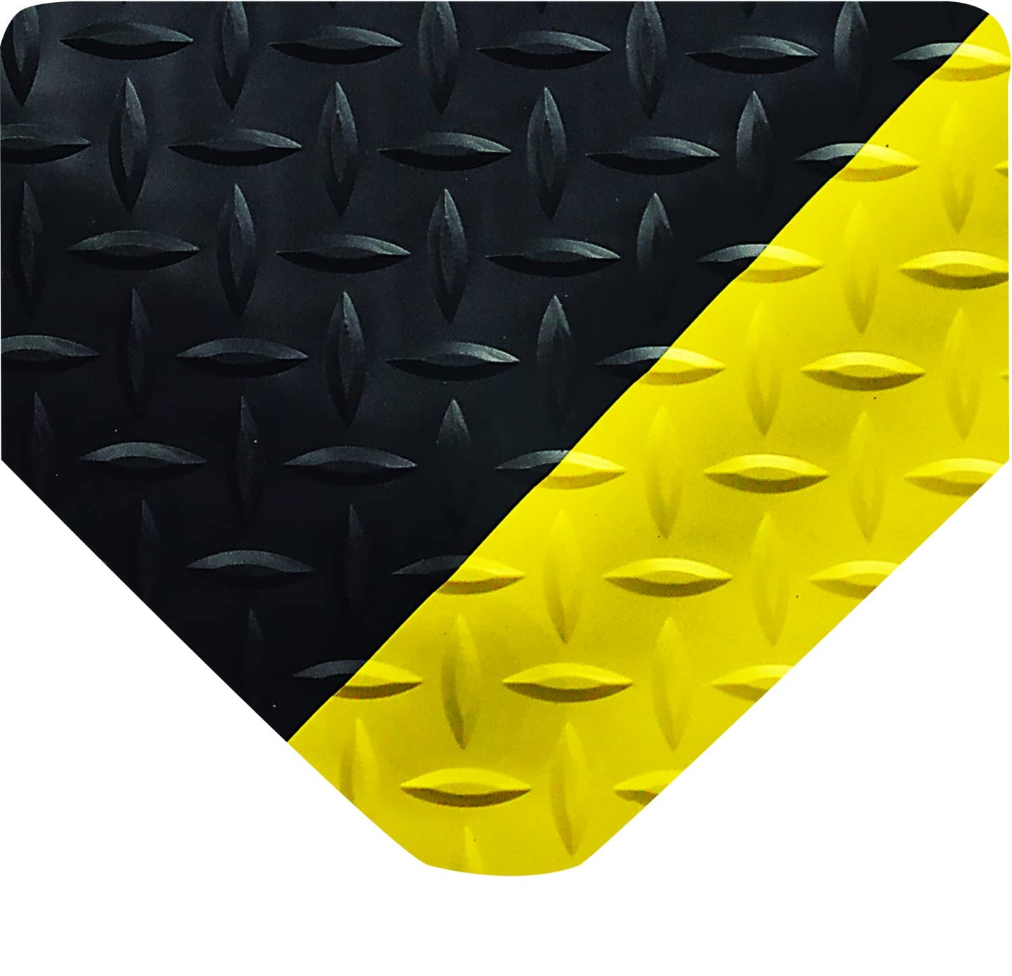 Wearwell 414.1516x3x58BYL Diamond-Plate SpongeCote UltraSoft Mat, 58' Length x 3' Width x 15/16" Thick, Black with Yellow