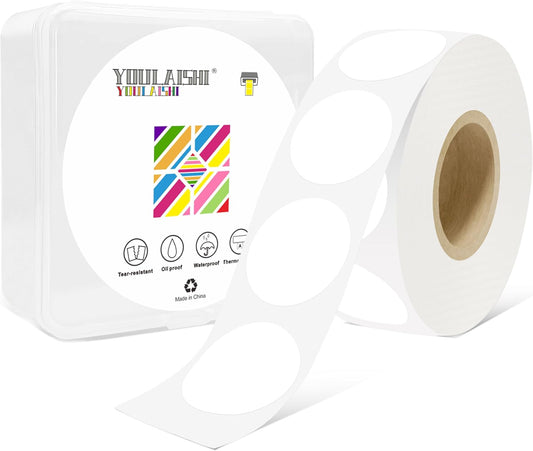 1 Inch Circle Dot Stickers 1000 PCS White Color Coding Thermal Labels Dots Writable Printable Small Round Stickers for Office, Classroom, Inventory, Garage, Organizing Storage, DIY