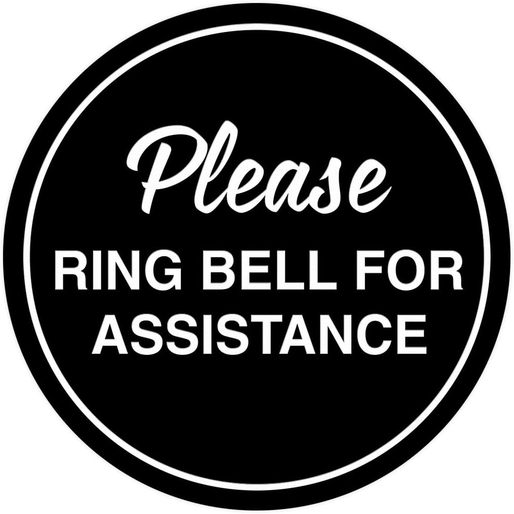 Signs ByLITA Circle Please Ring Bell For Assistance Wall or Door Sign | Easy Installation | Front Desk Reception Sign (Black) - Large (5 Pack)