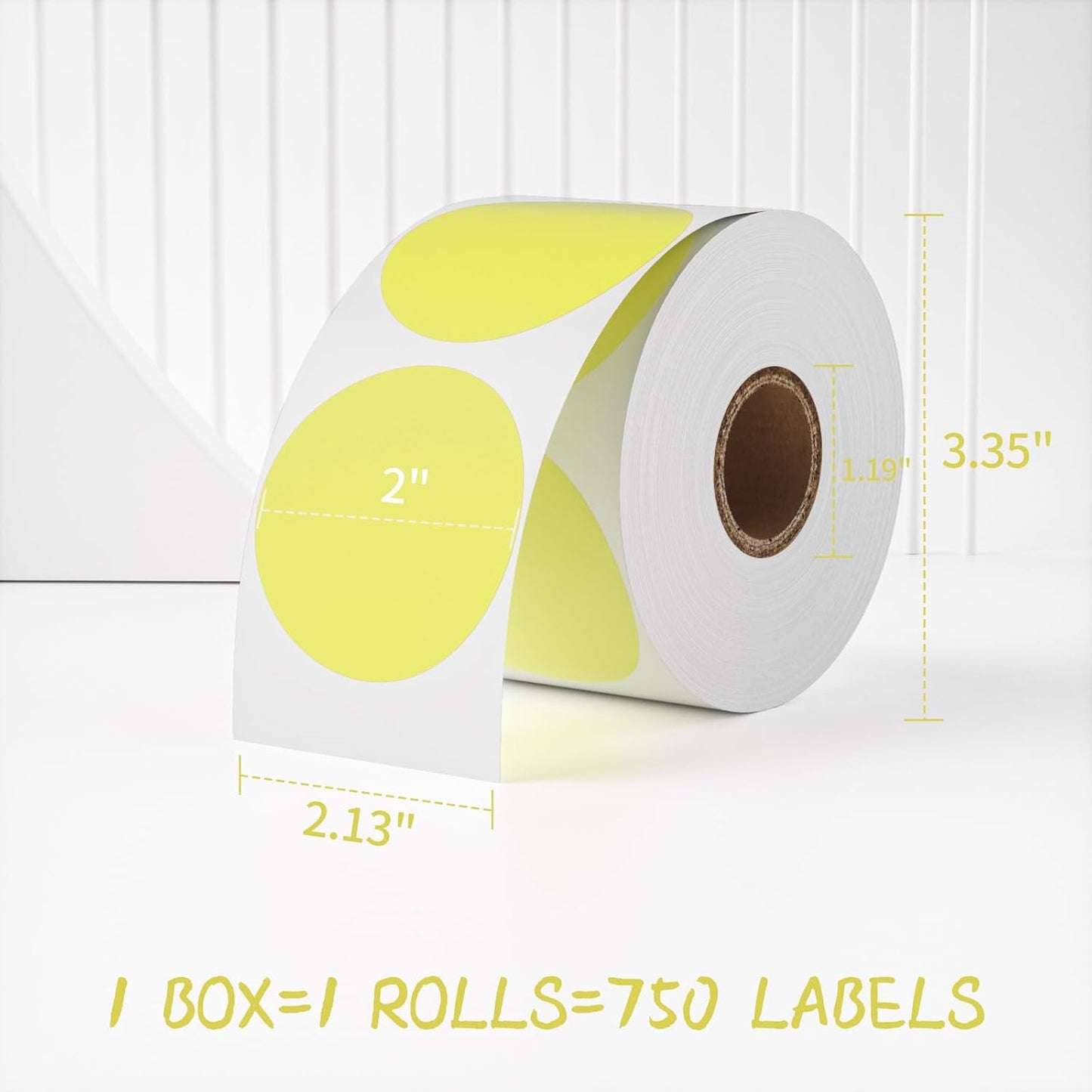 MFLABEL 750-Pack Yellow Round Labels (2 Inch) - Thermal Printer Sticker Rolls for Shipping, Organizing, Crafts & DIY (Compatible w/Direct Thermal Printers)