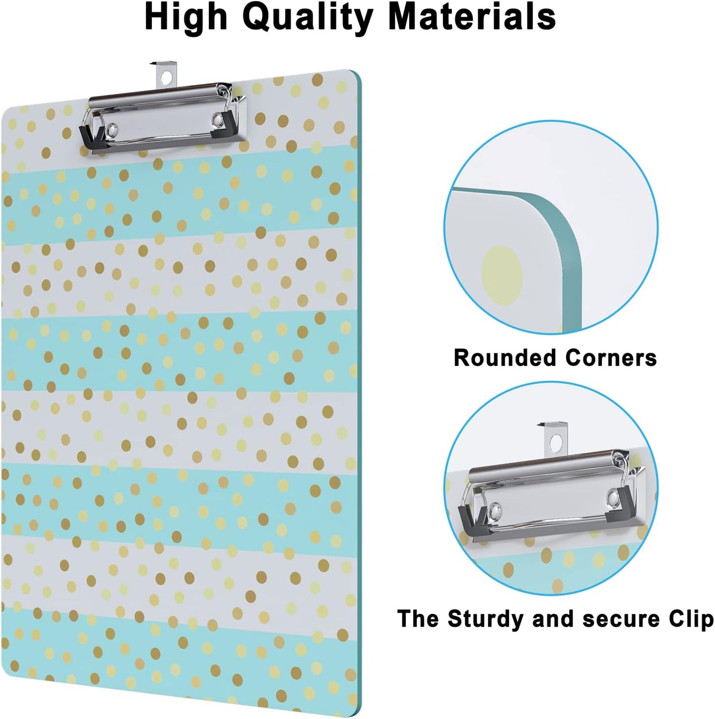 Cute Clipboard Wood Design Decorative A4 Letter Size Clipboards for Office, Standard Size 9" x 12.5" with Low Profile Metal Clip - Striped Spots