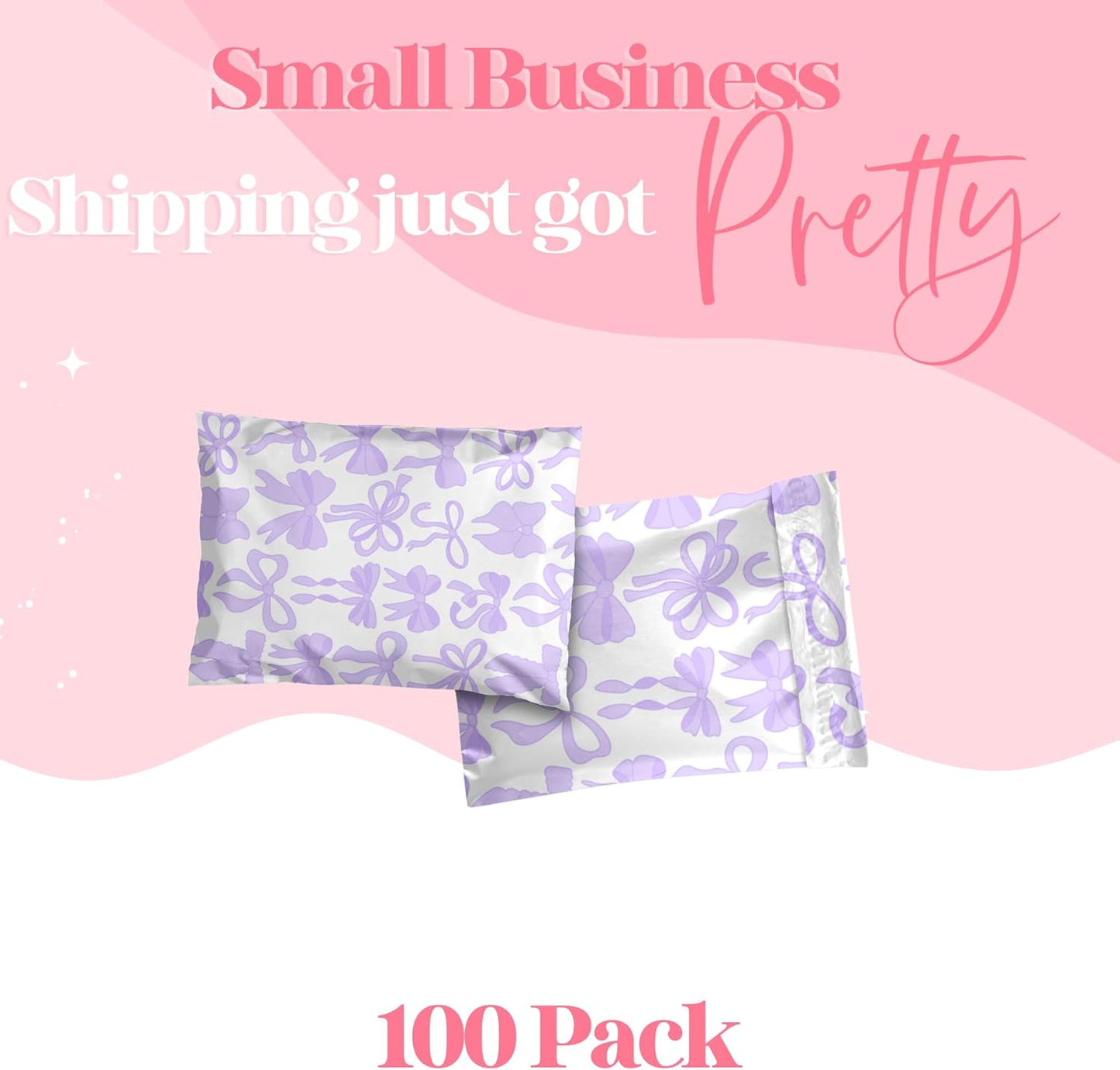 10x13 Designer Poly Mailer 100 Pack Heavy Duty Waterproof Self Seal Shipping Bags for Small Business Large Mailing Envelopes Bulk Tear Resistant Packaging Purple Bows