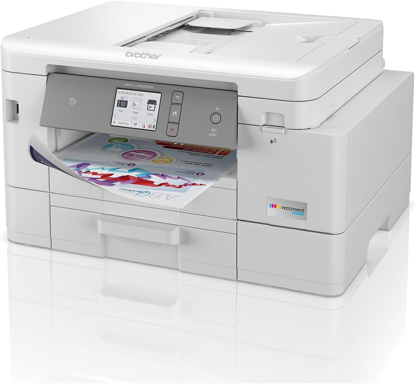 Brother MFC-J4535DW INKvestment -Tank All-in-One Color Inkjet Printer with NFC, Duplex and Wireless Printing Plus Up to 1-Year of Ink in-Box, White