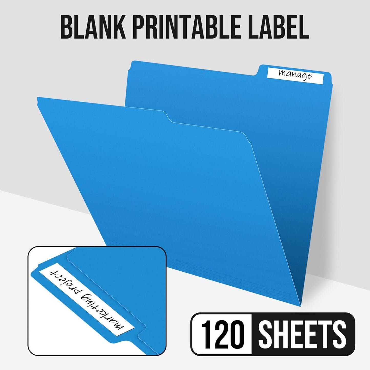 File Folders,IntoJoy 120 Pack Colored File Folder Letter Size, 1/3 Cut Tab Filing Folders for Office School Business File Document Organization,Blue